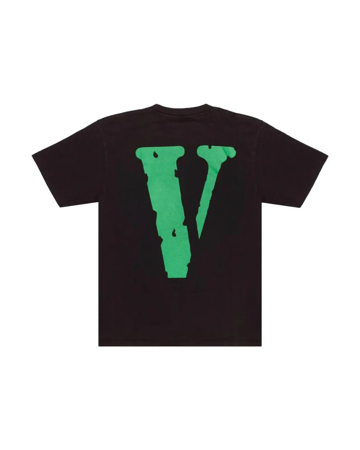 Vlone Friends t-paita mustana, takaa kuvattuna suuri vihreä V-logo