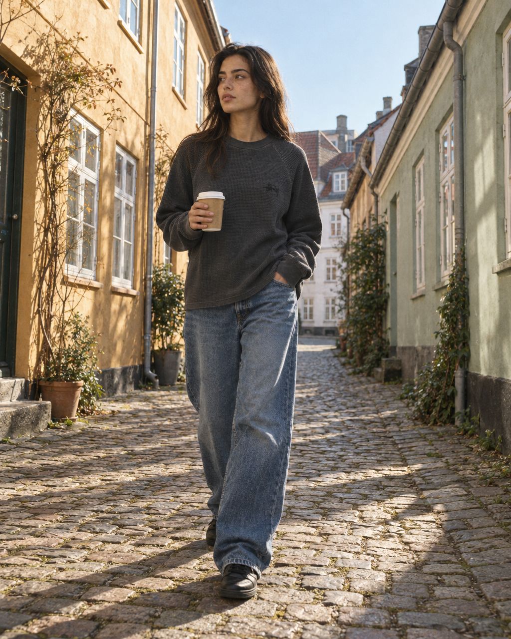 Stussy Raglan Thermal L/S Crew Washed Black - streetstyle i København