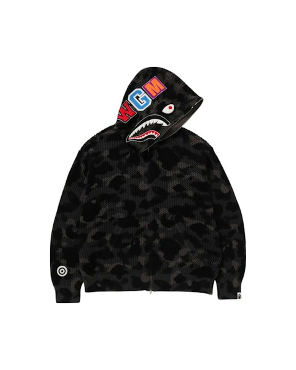 BAPE ABC Camo Crochet Relaxed Fit Shark Full Zip Hoodie Black