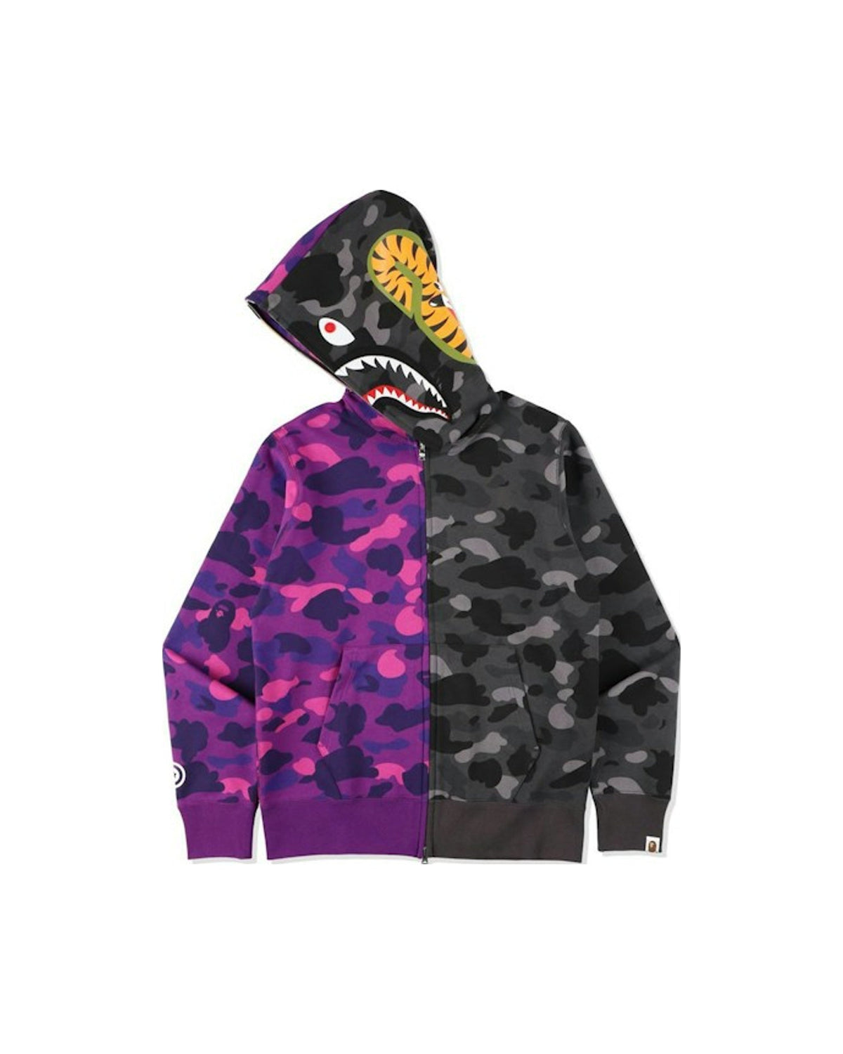 BAPE Color Camo Tiger Shark Half Full Zip Hoodie (SS21) Purple