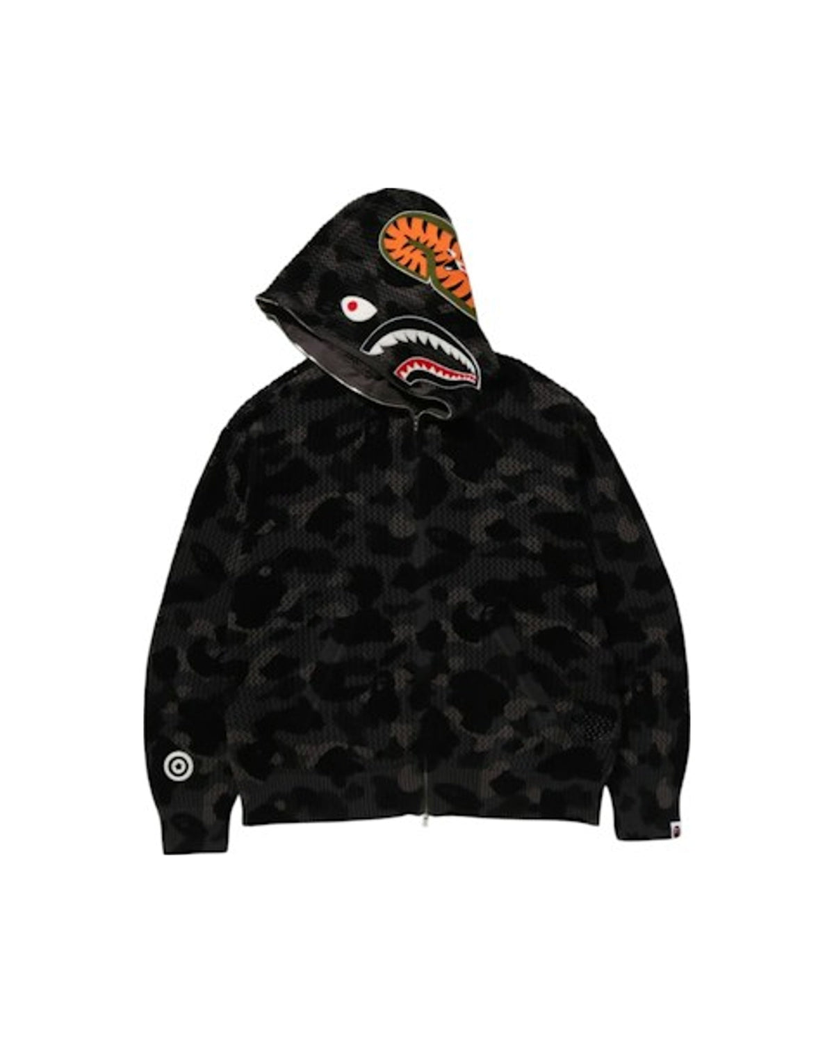 BAPE ABC Camo Crochet Relaxed Fit Shark Full Zip Hoodie Black