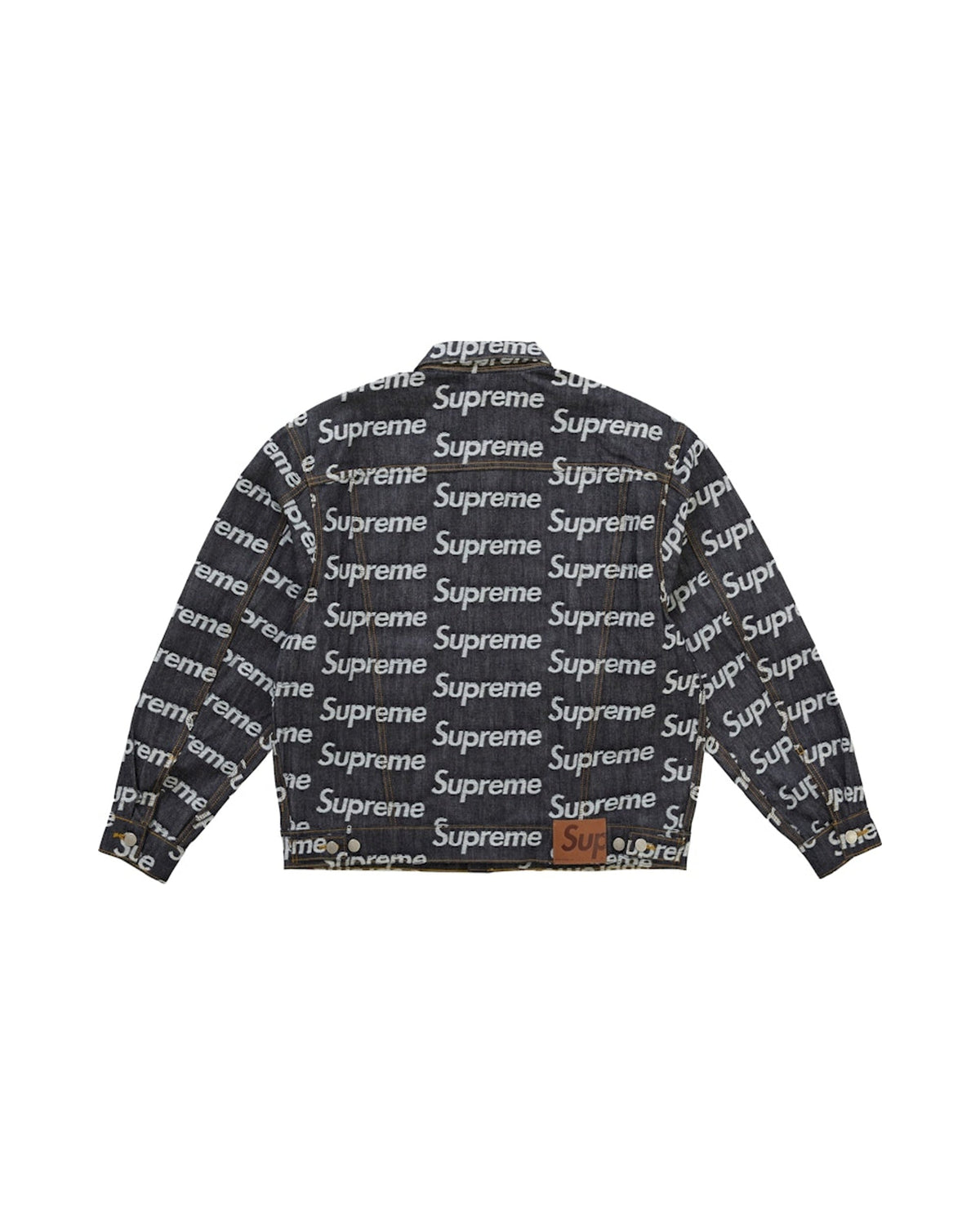 Supreme Jacquard Logos Denim Trucker Jacket Rigid Indigo