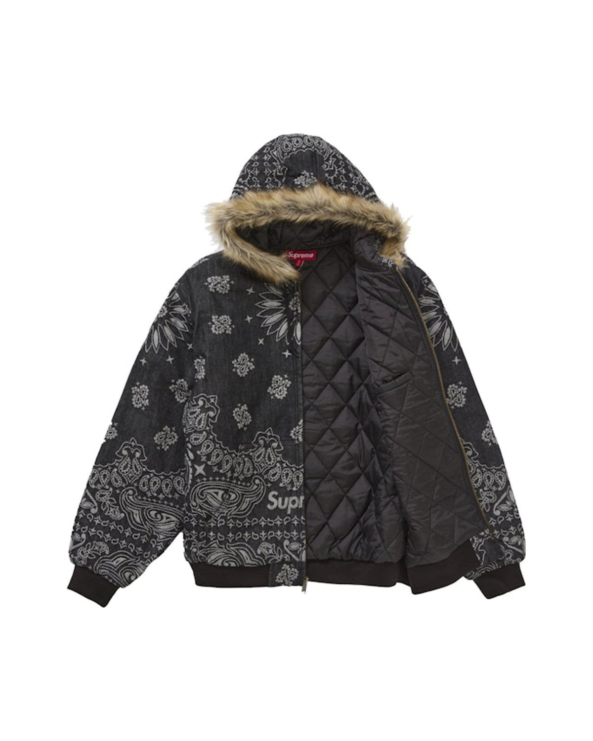 Supreme Bandana Jacquard Denim Hooded Work Jacket Black