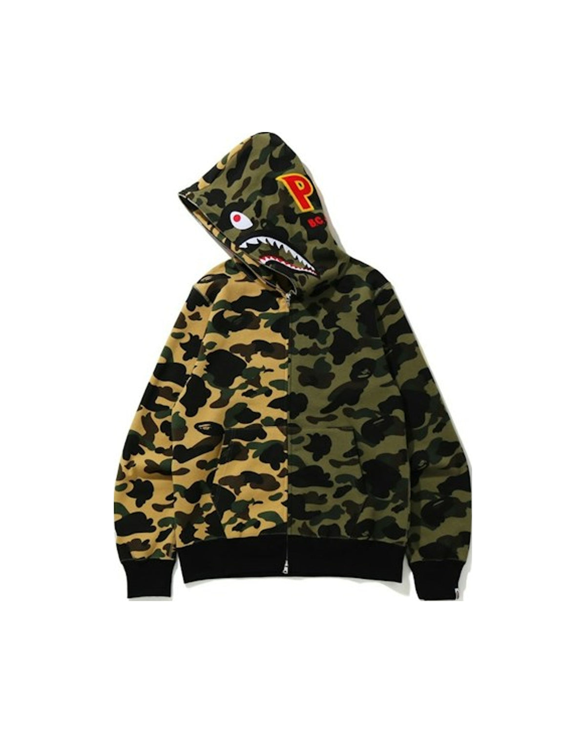 BAPE 1st Camo Half Shark Full Zip Hoodie Green/Yellow