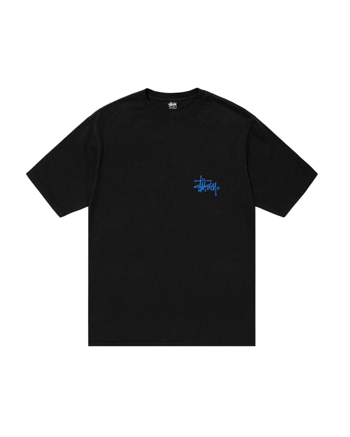 Stussy Pigment Dyed Venus Tee mustana, etukuva pienellä sinisellä Stussy-logolla rinnassa