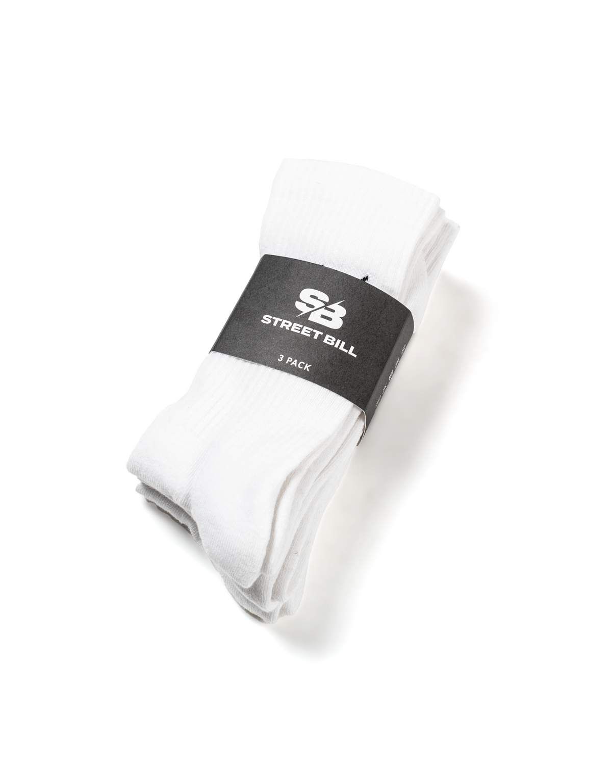 STREET BILL SB Socks 3 Pack valkoiset sukat mustassa pakkausvyössä, jossa SB-logo ja teksti 3 Pack