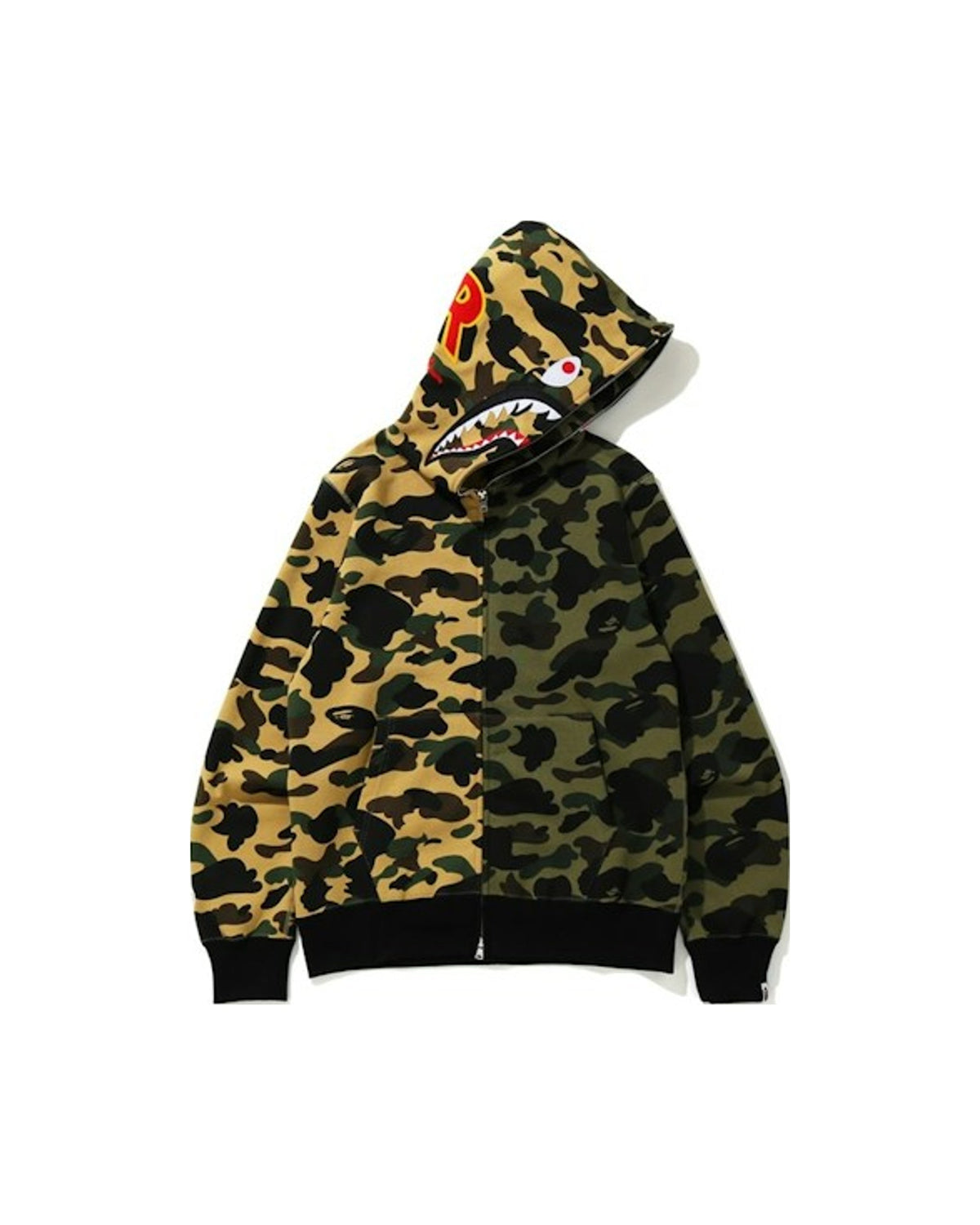 BAPE 1st Camo Half Shark Full Zip Hoodie Green/Yellow