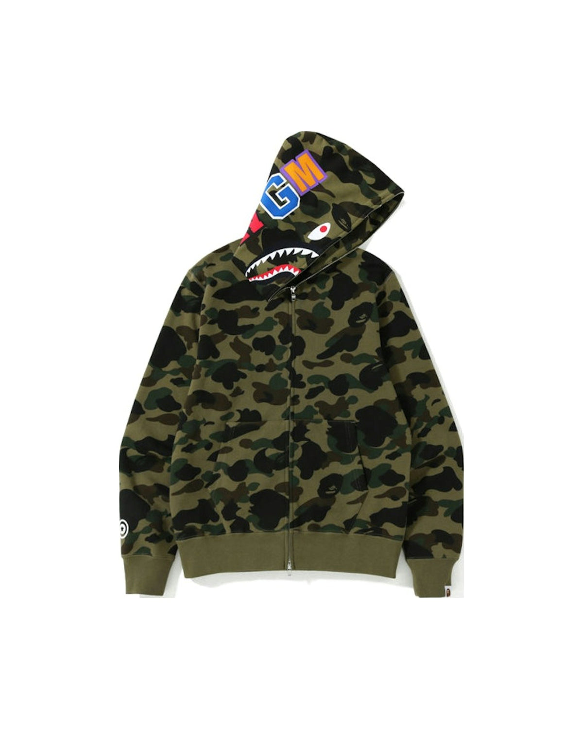 BAPE 1st Camo Shark Zip Hoodie Army Green (Screen Printed WGM)