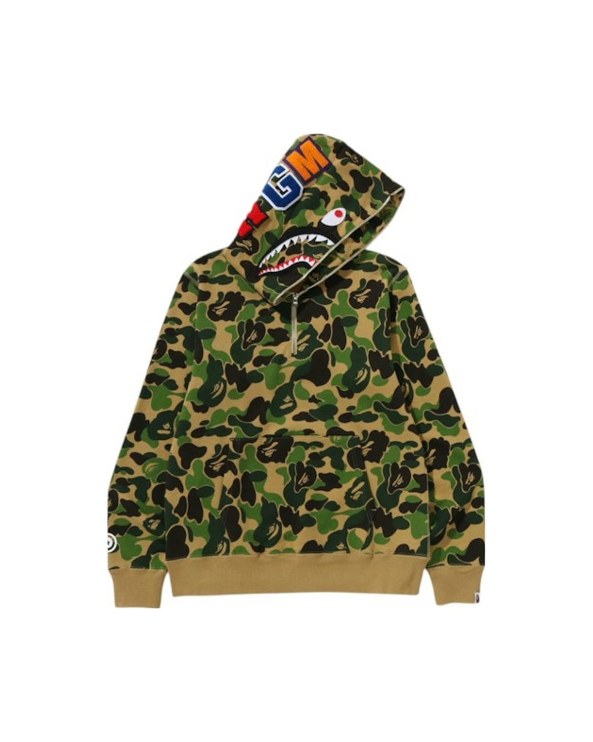 BAPE ABC Camo Shark Half Zip Pullover Hoodie Green