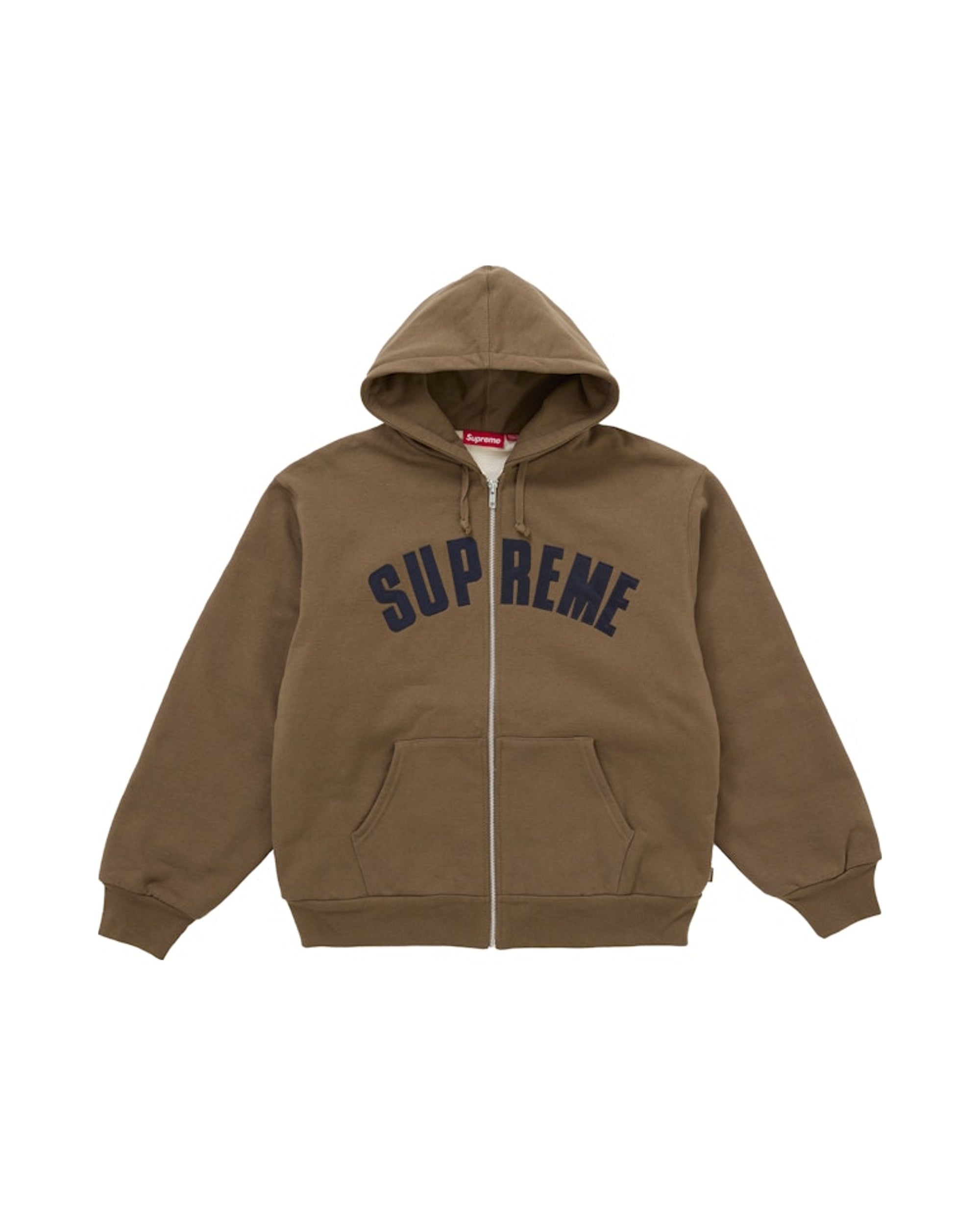 Supreme Arc Thermal Lined Zip Up Hooded Sweatshirt Brown