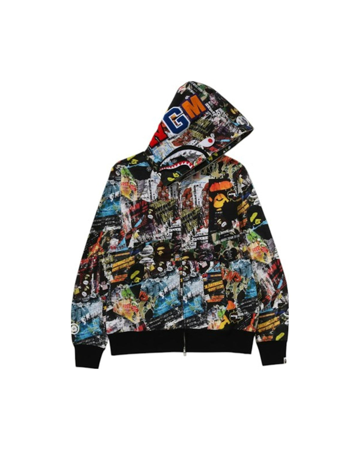 BAPE Flyer Pattern Shark Full Zip Hoodie Multicolor
