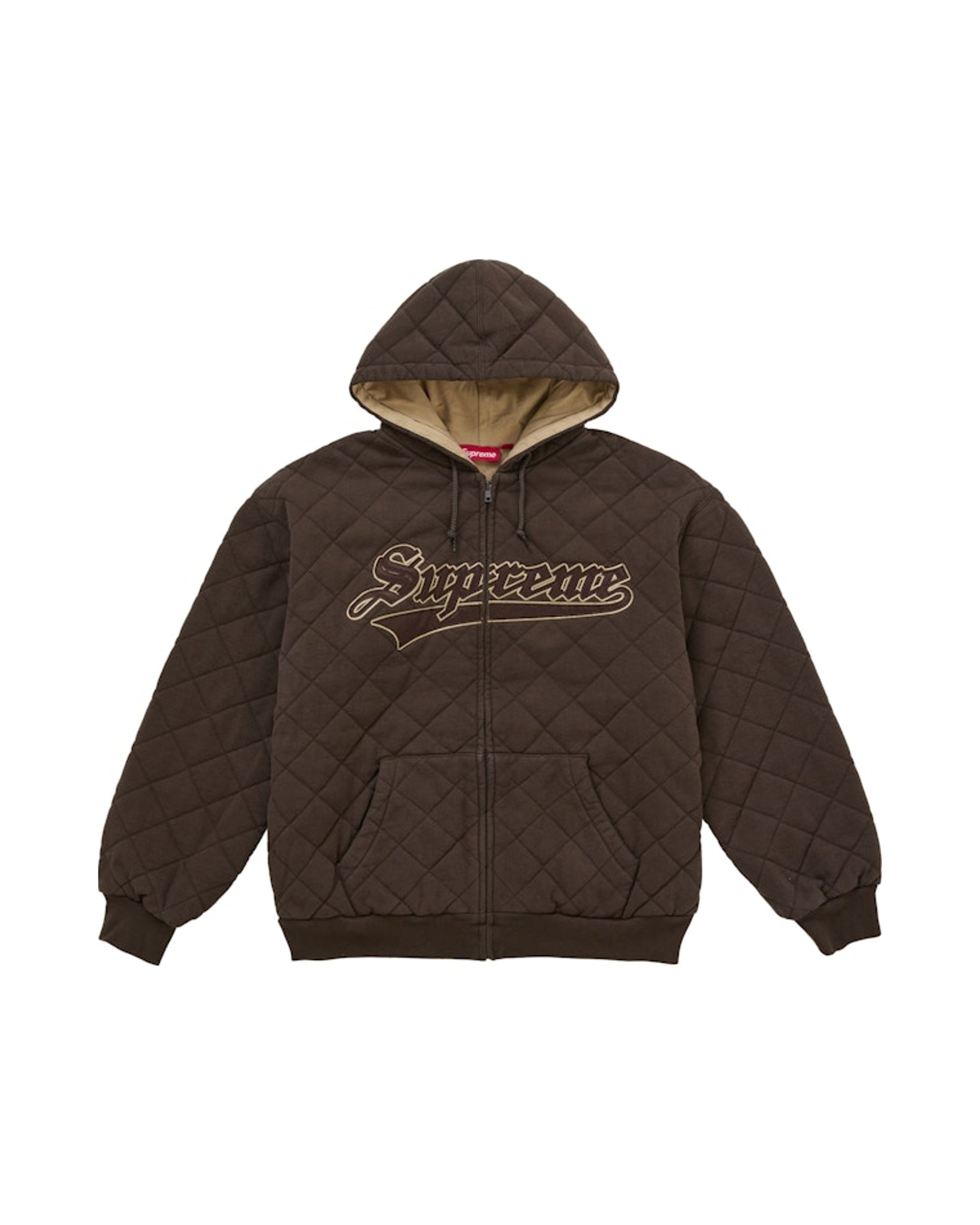 Supreme Quilted Zip Up Hooded Sweatshirt Brown
