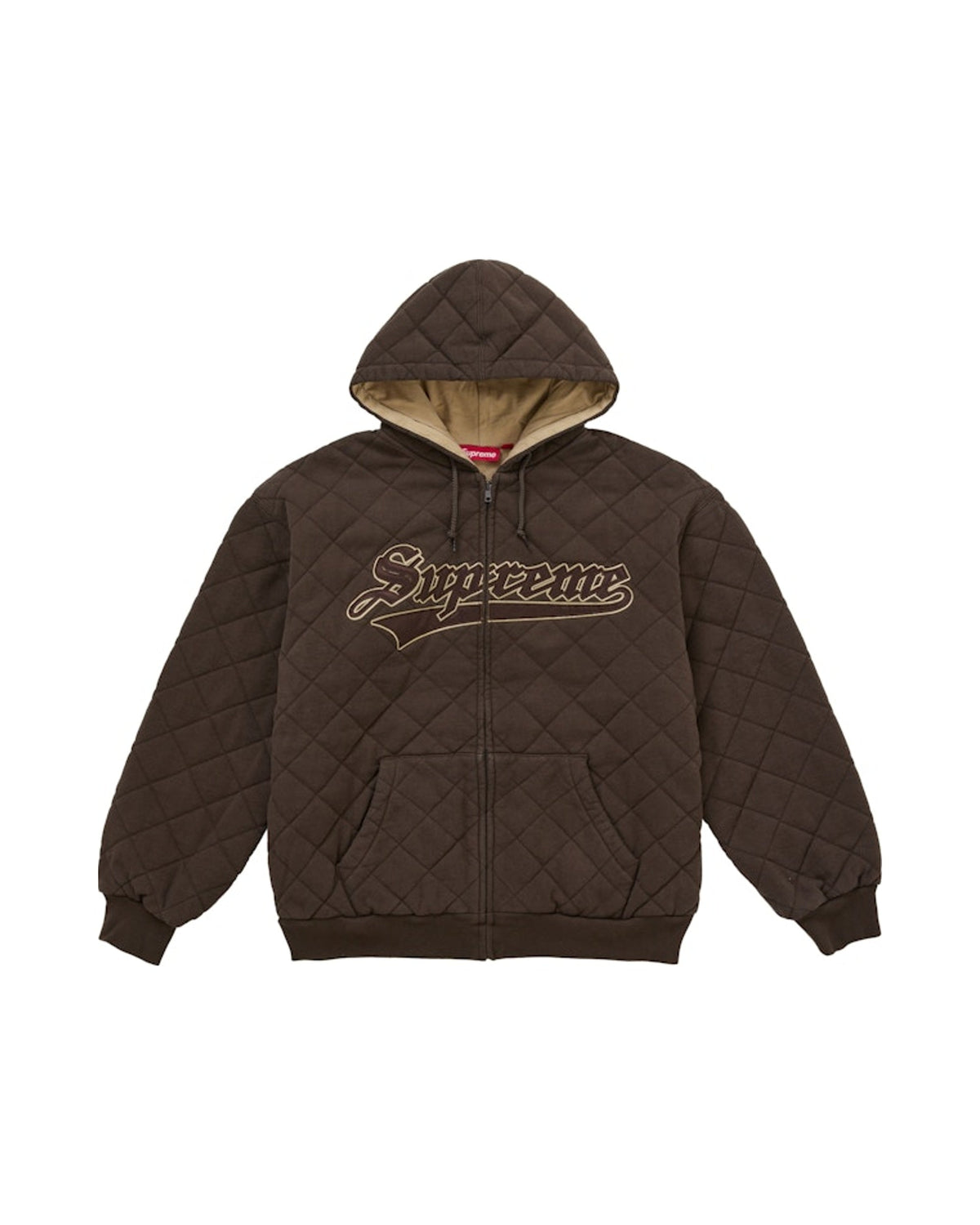 Supreme Quilted Zip Up Hooded Sweatshirt Brown