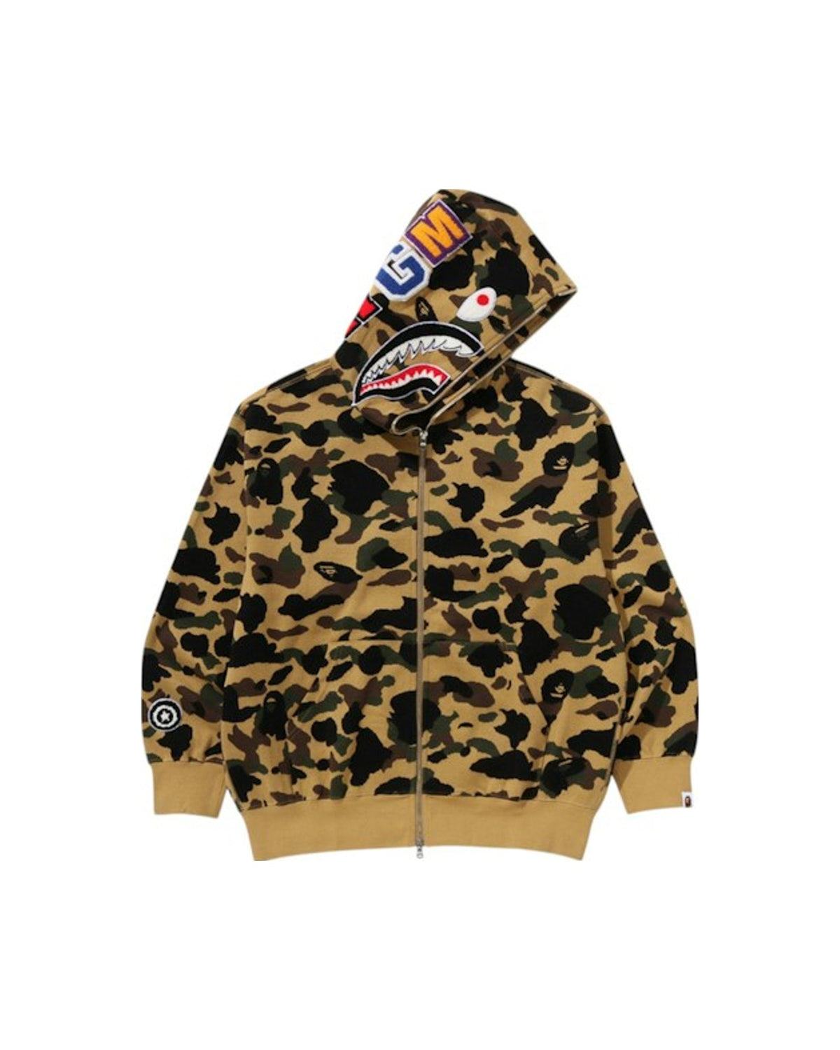 BAPE 1st Camo Jacquard Shark Relaxed Fit Full Zip Hoodie Yellow