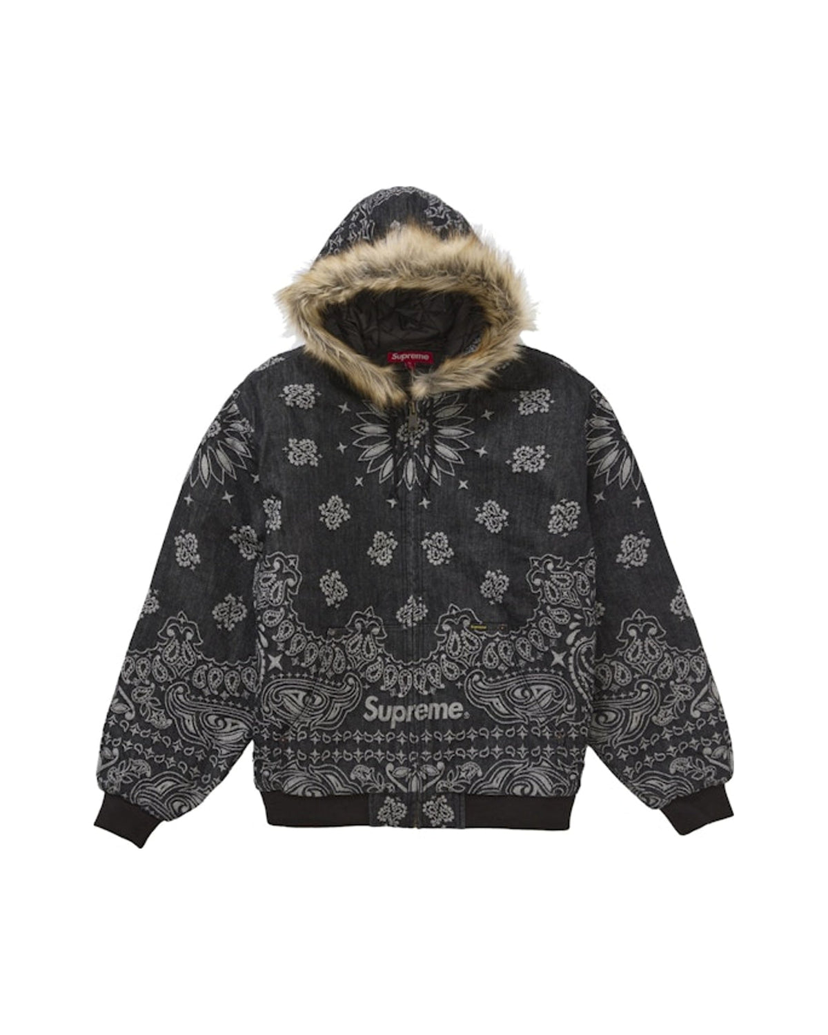 Supreme Bandana Jacquard Denim Hooded Work Jacket Black