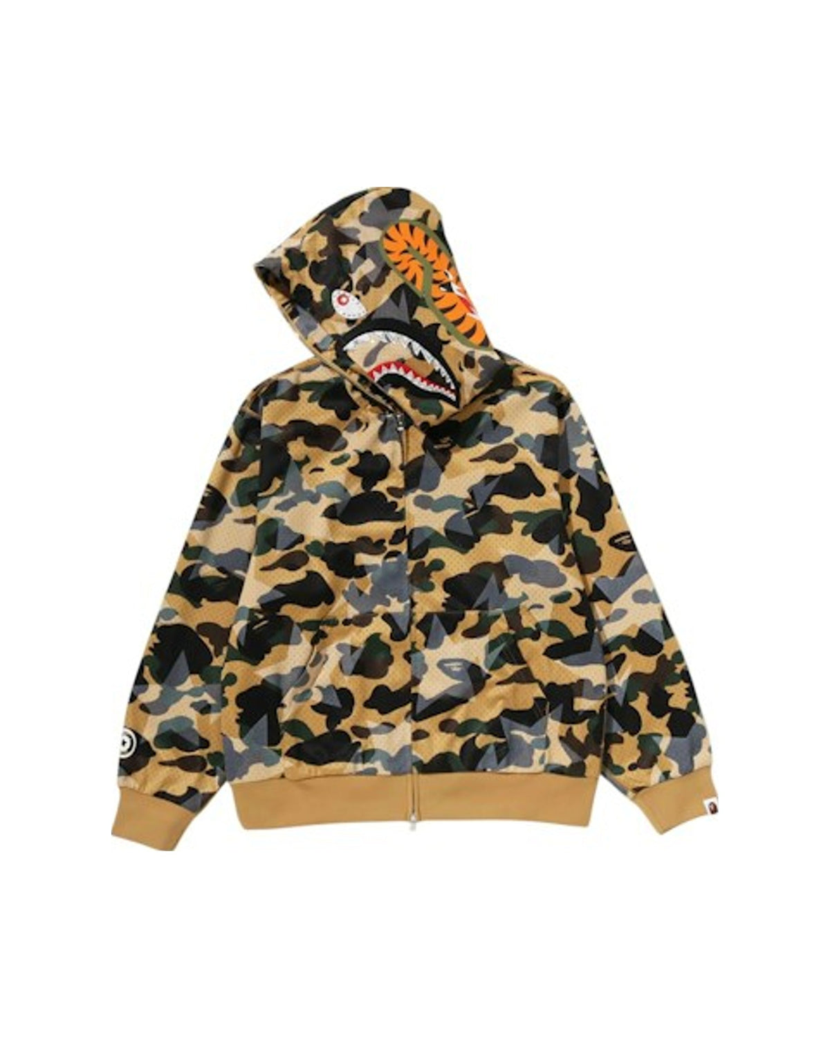 BAPE Sta Over Print 1st Camo Mesh Shark Cropped Fit Full Zip Hoodie Yellow