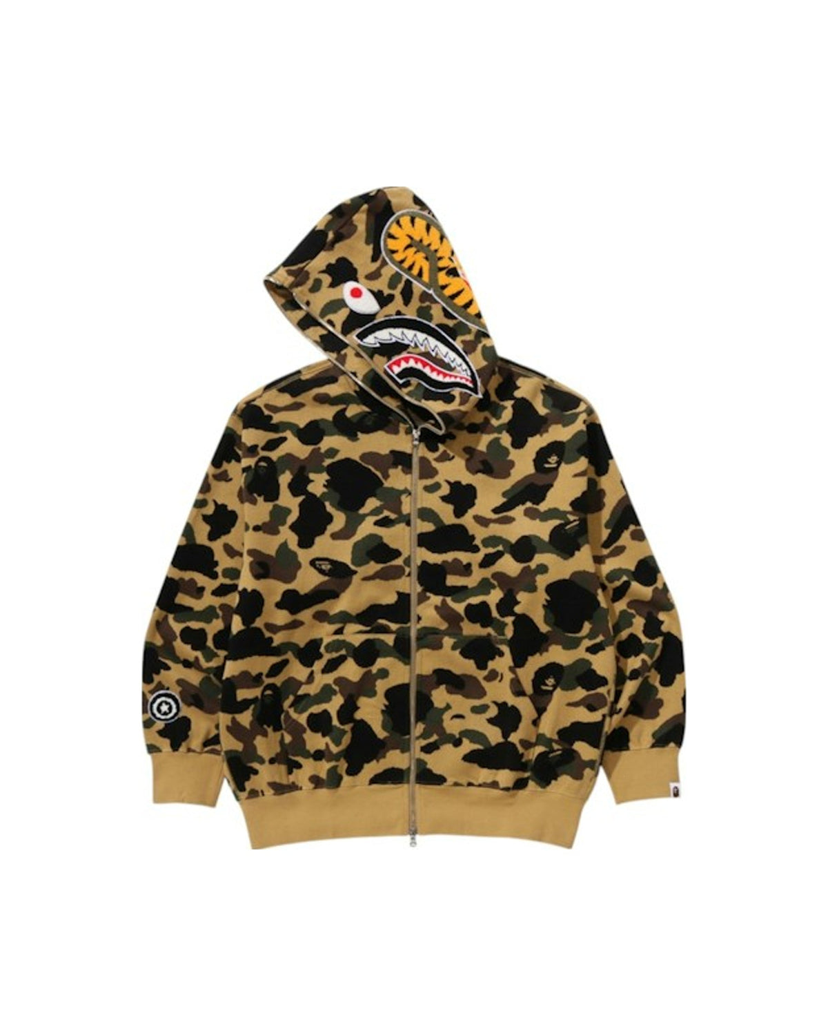 BAPE 1st Camo Jacquard Shark Relaxed Fit Full Zip Hoodie Yellow
